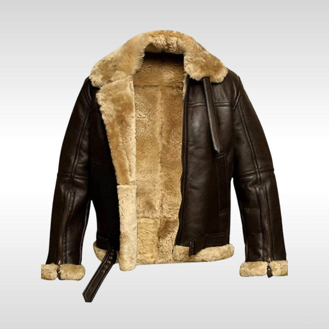 Garrett | Men's Shearling-Lined Leather Jacket, Warm Flight-Style Coat | Animated Apparel