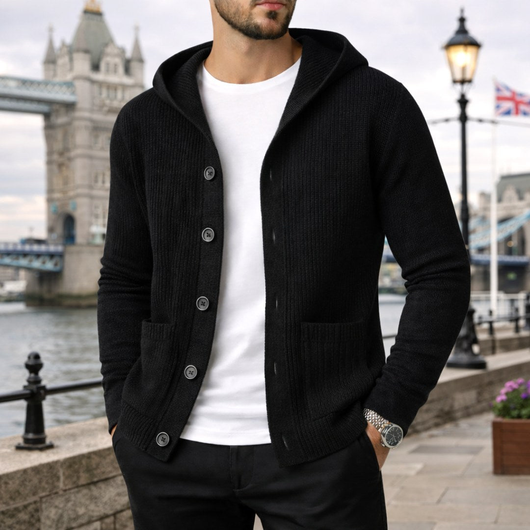 Gavin | Men's Knit Cardigan, Soft Everyday Cardigan | Animated Apparel | Black