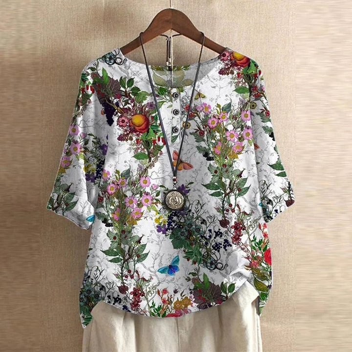 Gemma | Women's Vintage Floral Print Blouse - White B