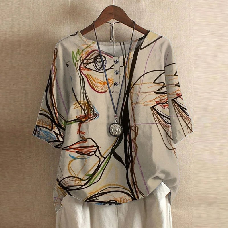 Gemma | Women's Vintage Floral Print Blouse - Beige