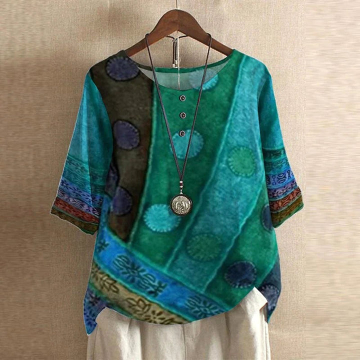 Gemma | Women's Vintage Floral Print Blouse - Blue/Green