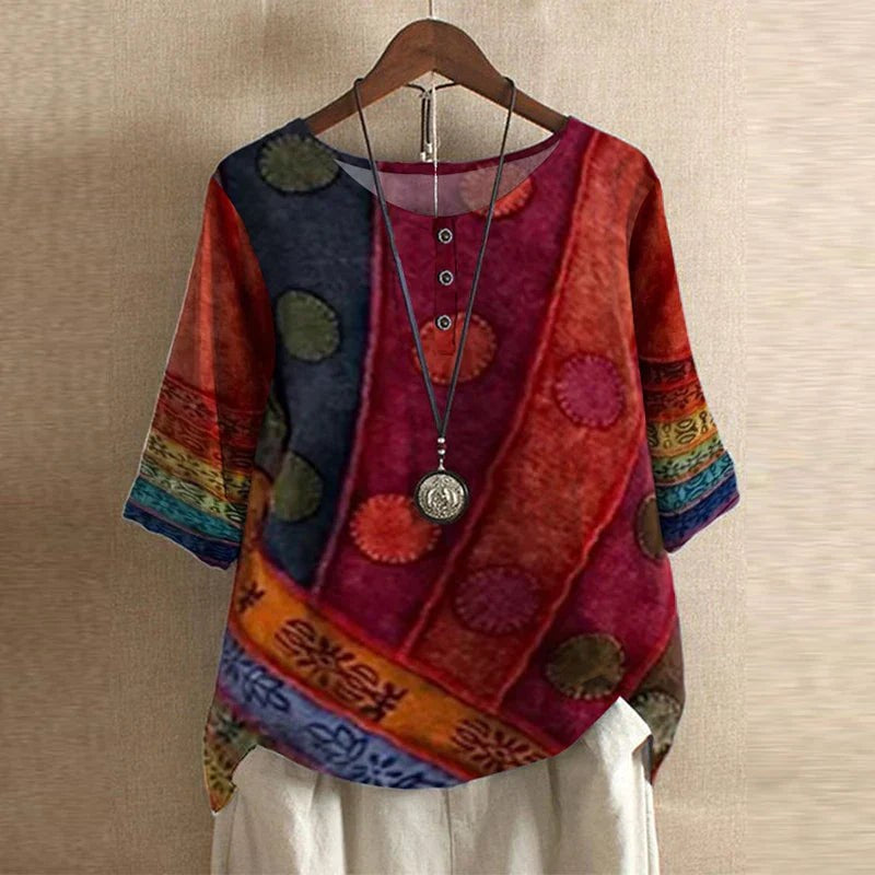 Gemma | Women's Vintage Floral Print Blouse - Red