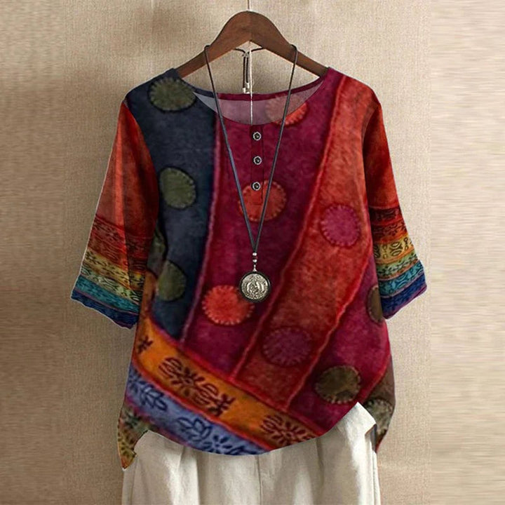 Gemma | Women's Vintage Floral Print Blouse - Red