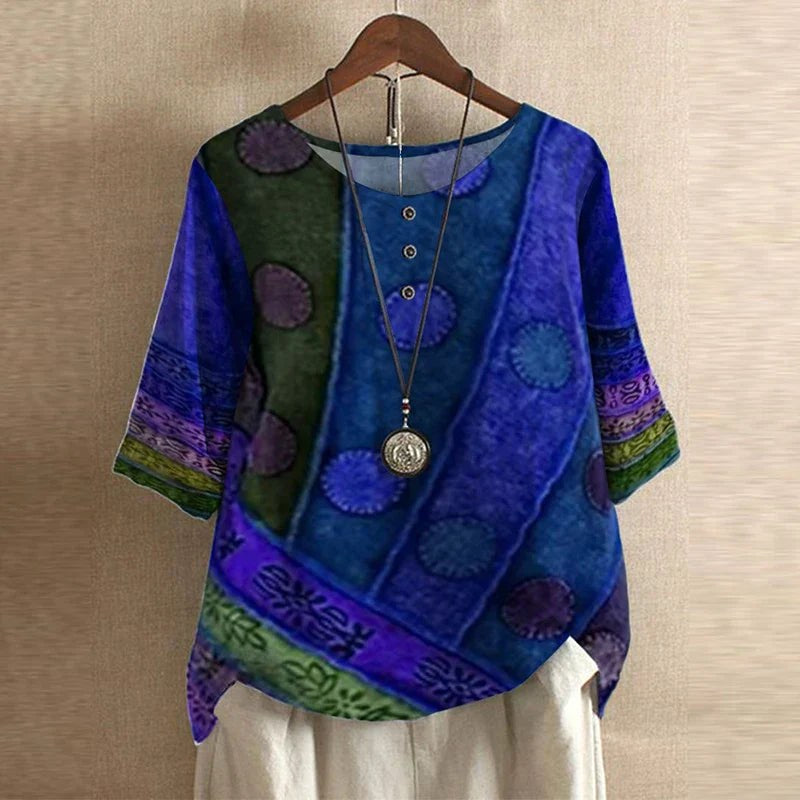 Gemma | Women's Vintage Floral Print Blouse - Blue/Violet