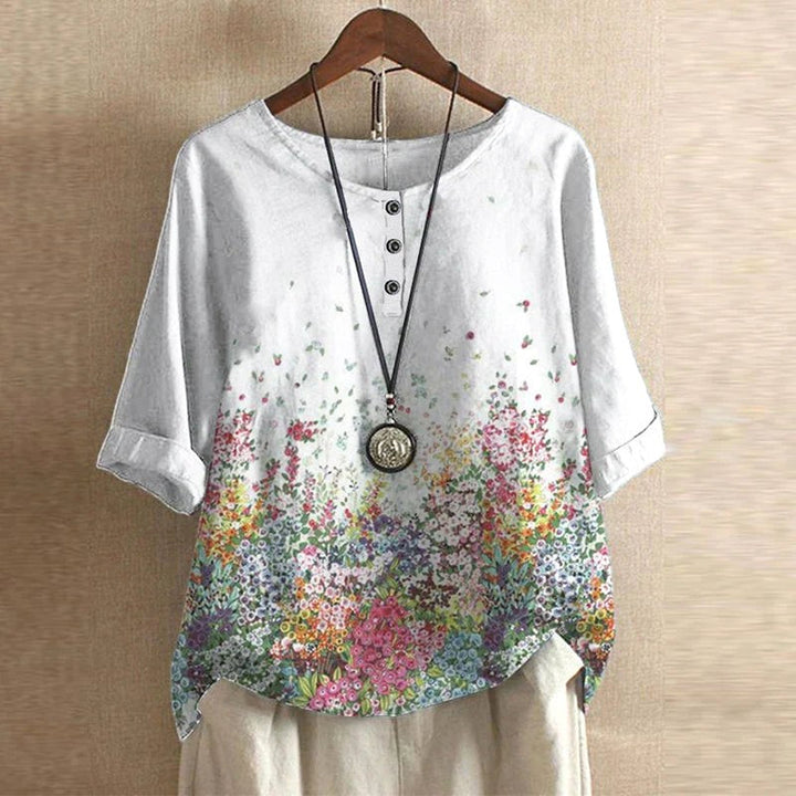 Gemma | Women's Vintage Floral Print Blouse - White A