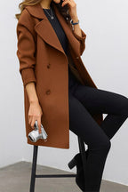 Genevieve | Women's Double Breasted Mid-Length Coat, Notched Lapel Autumn Coat | Animated Apparel | Black