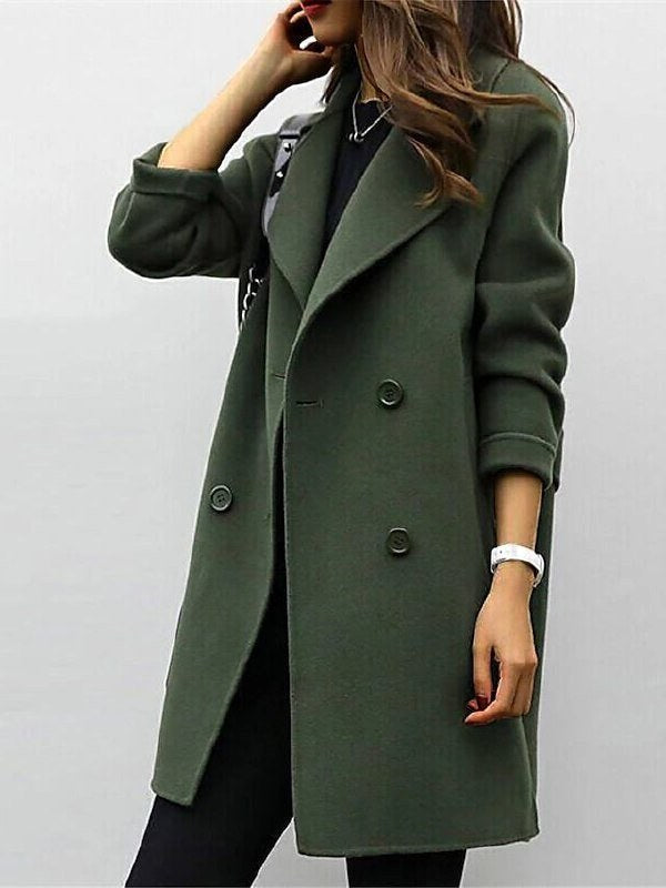 Genevieve | Women's Double Breasted Mid-Length Coat, Notched Lapel Autumn Coat | Animated Apparel