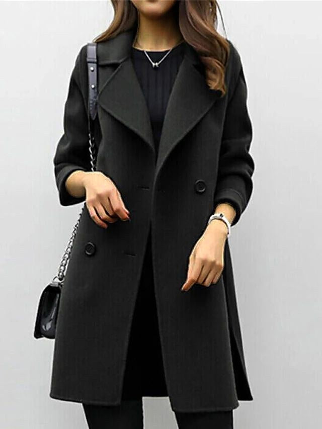 Genevieve | Women's Double Breasted Mid-Length Coat, Notched Lapel Autumn Coat | Animated Apparel