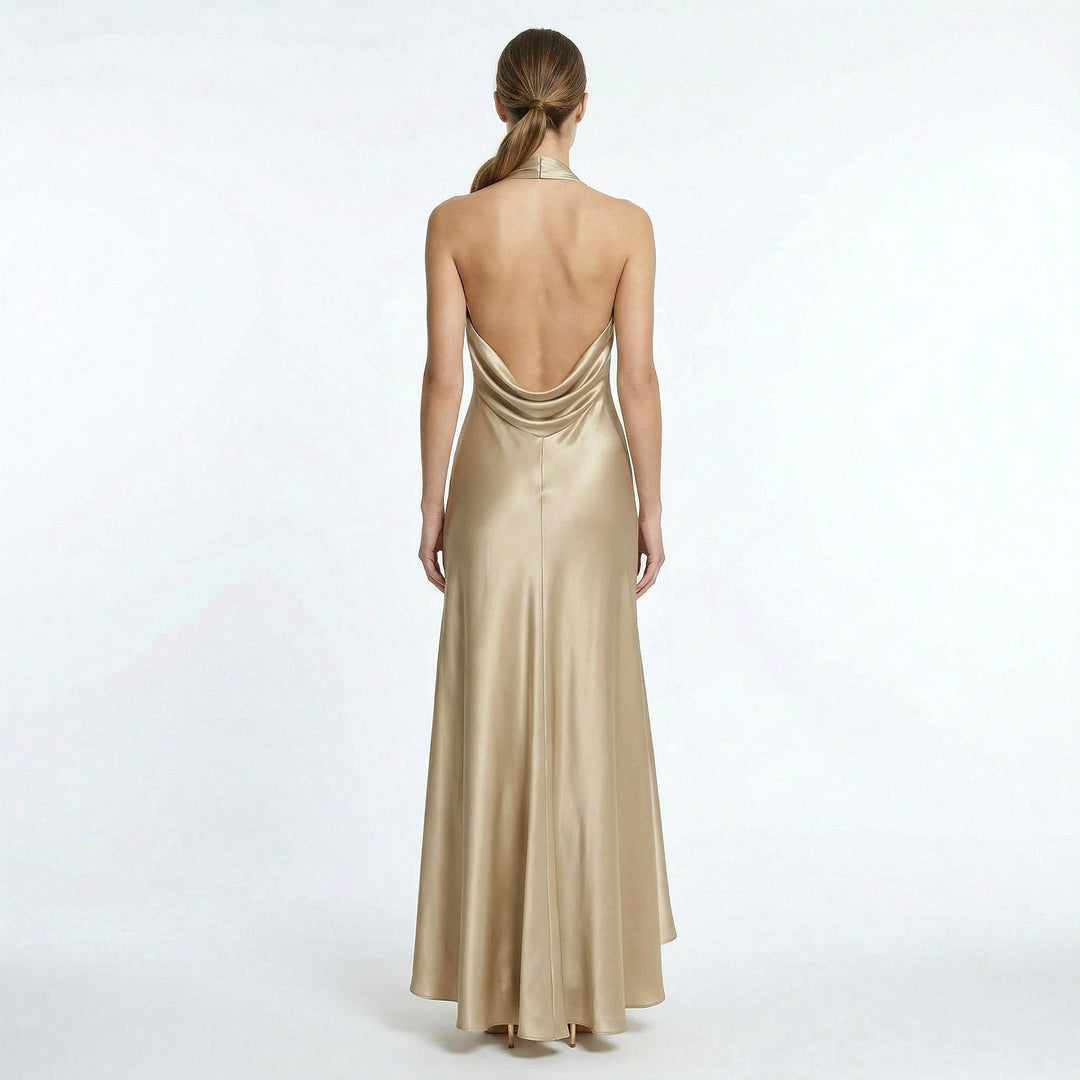 Genevieve | Women's Halter Neck Satin Maxi Dress - image 2