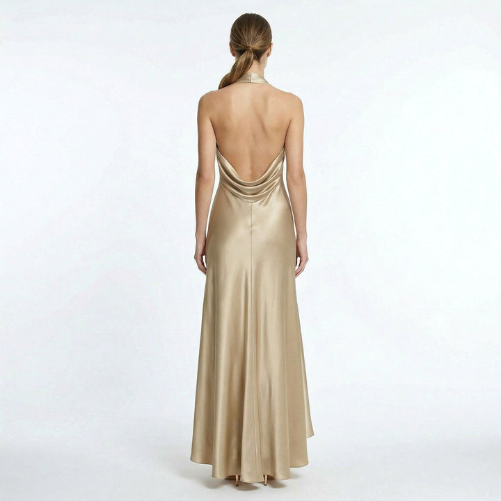 Genevieve | Women's Halter Neck Satin Maxi Dress - image 2