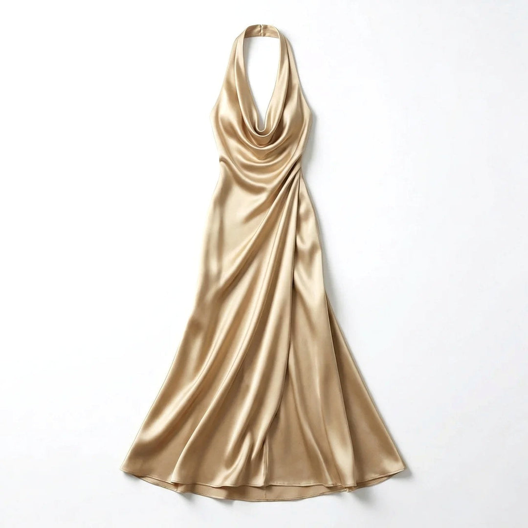 Genevieve | Women's Halter Neck Satin Maxi Dress - image 4