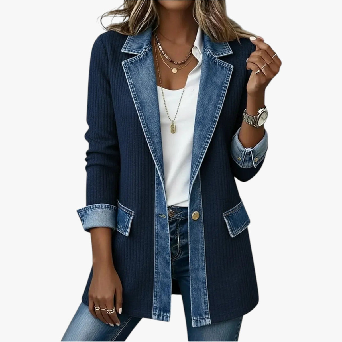 Georgia | Women's Layered Collar Button Jacket, Tailored Jacket | Animated Apparel | White