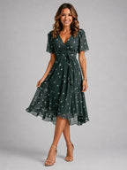 Georgia | Women's V-Neck Midi Dress with Flowing Silhouette, Printed Summer Dress | Animated Apparel