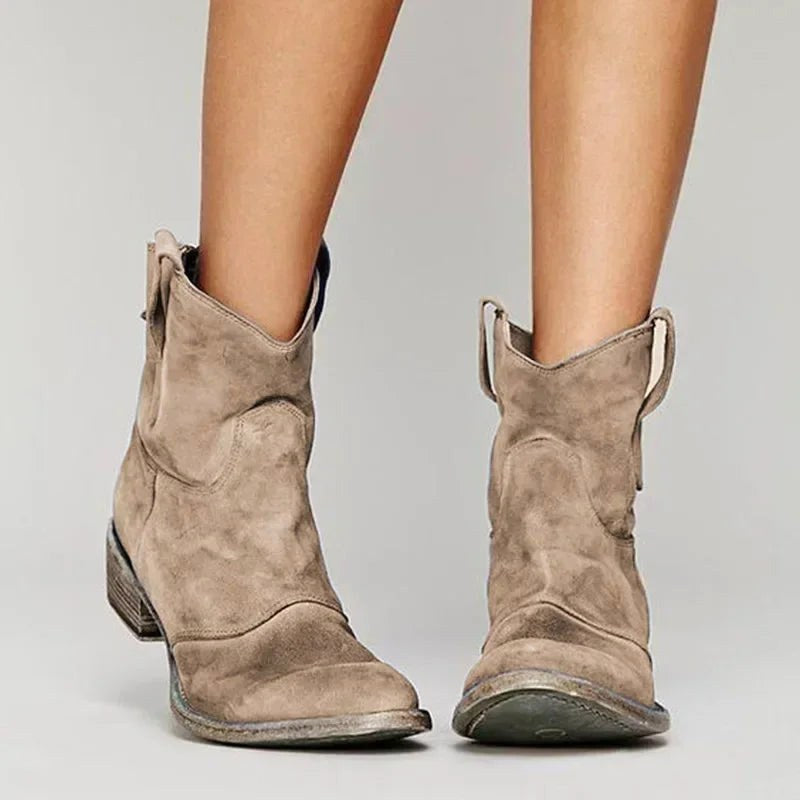 Georgia | Women's Vintage Cowboy Ankle Boots, Western-Inspired Style | Animated Apparel | Brown