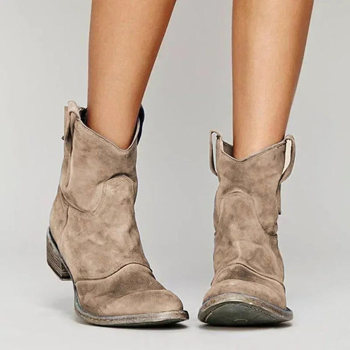 Georgia | Women's Vintage Cowboy Ankle Boots, Western-Inspired Style | Animated Apparel | Brown