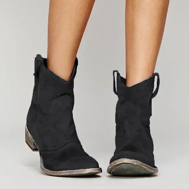Georgia | Women's Vintage Cowboy Ankle Boots, Western-Inspired Style | Animated Apparel | Black