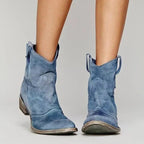 Georgia | Women's Vintage Cowboy Ankle Boots, Western-Inspired Style | Animated Apparel | Blue