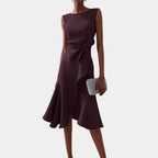Grace | Women's Draped Asymmetric Midi Dress - Dark Purple