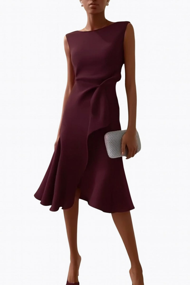 Grace | Women's Draped Asymmetric Midi Dress - Burgundy
