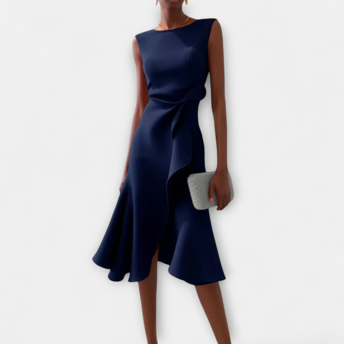 Grace | Women's Draped Asymmetric Midi Dress - Navy Blue