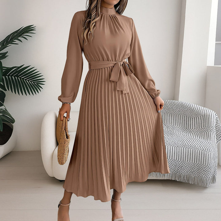 Grace | Women's Midi Dress with Pleated Skirt and Tie Belt - image 10