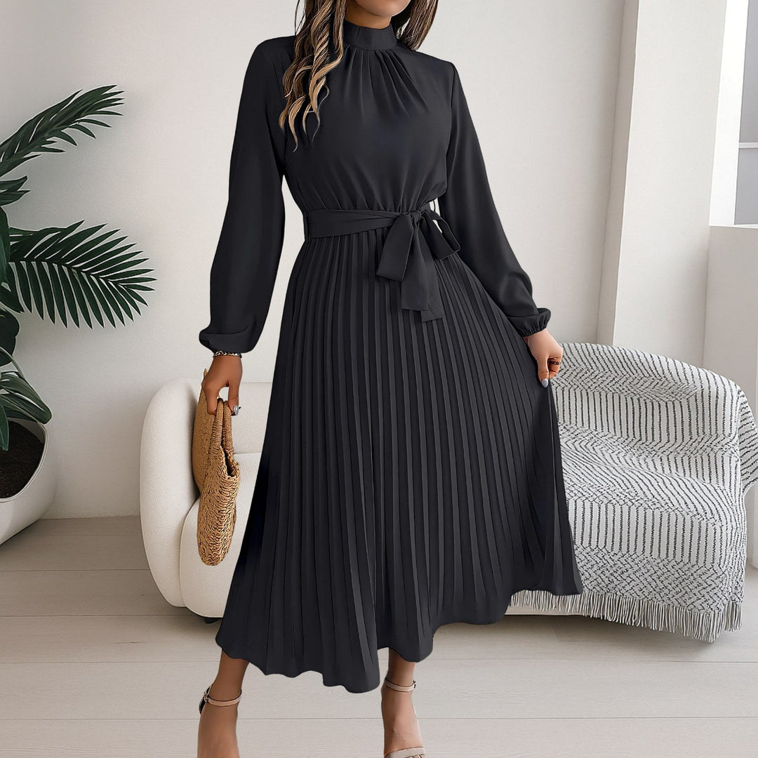 Grace | Women's Midi Dress with Pleated Skirt and Tie Belt - image 11