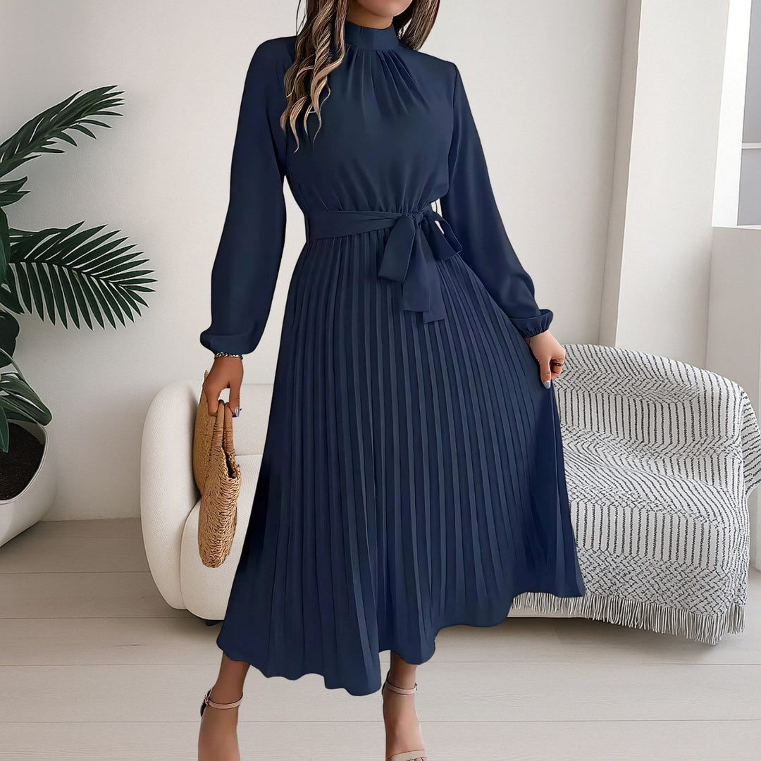 Grace | Women's Midi Dress with Pleated Skirt and Tie Belt - image 12