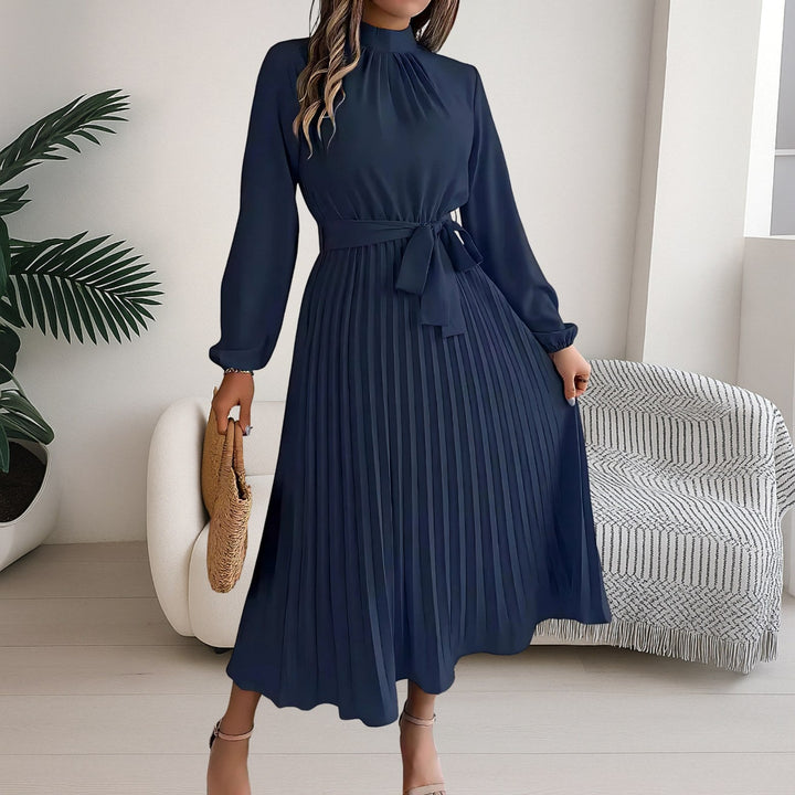 Grace | Women's Midi Dress with Pleated Skirt and Tie Belt - image 12