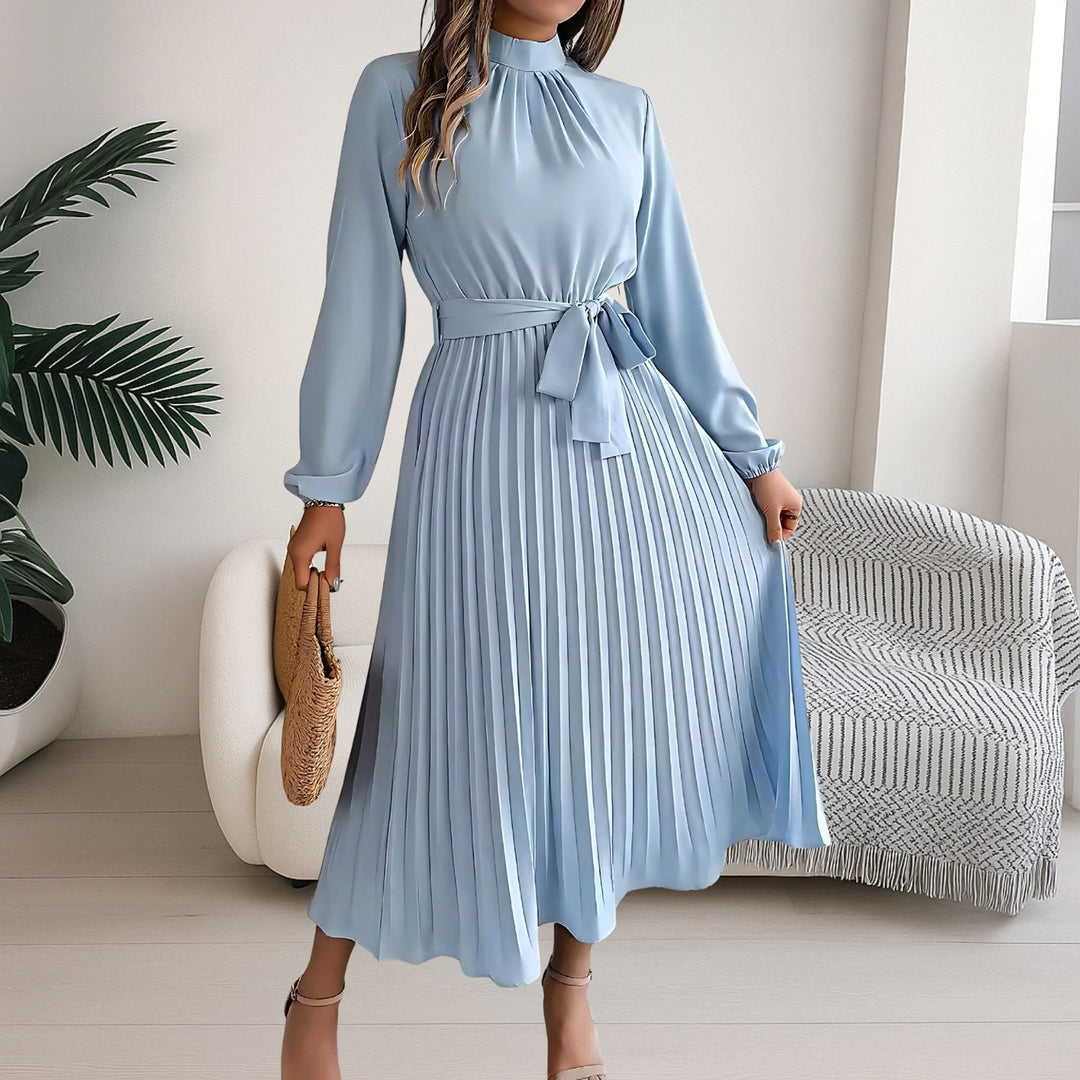Grace | Women's Midi Dress with Pleated Skirt and Tie Belt - Roze