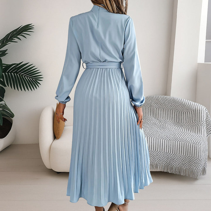 Grace | Women's Midi Dress with Pleated Skirt and Tie Belt - Zwart