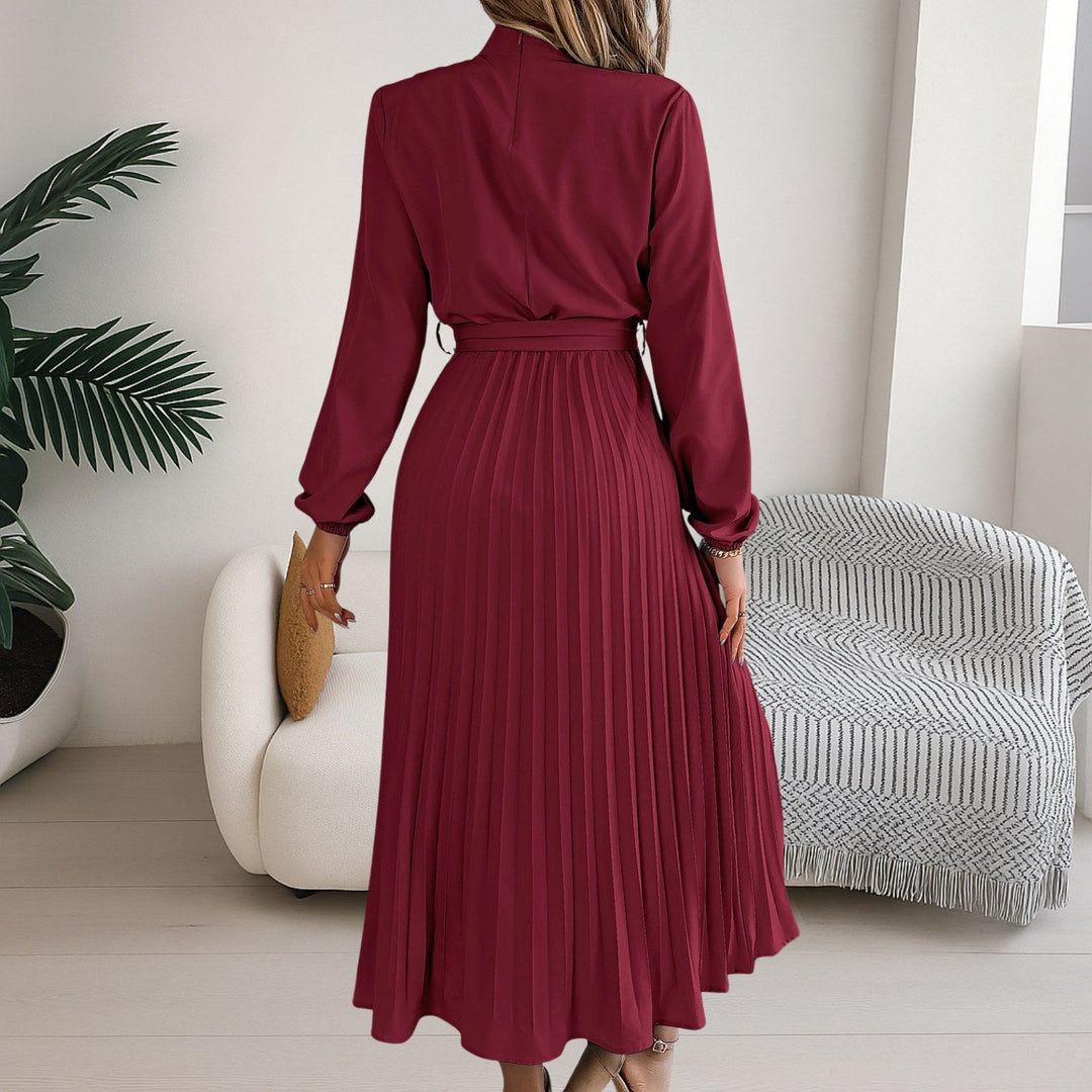 Grace | Women's Midi Dress with Pleated Skirt and Tie Belt - image 8