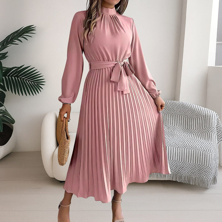 Grace | Women's Midi Dress with Pleated Skirt and Tie Belt - image 9