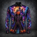 Grayson | Men's Gothic Print Long-Sleeve Shirt, Button-Up Halloween Shirt | Animated Apparel | Black