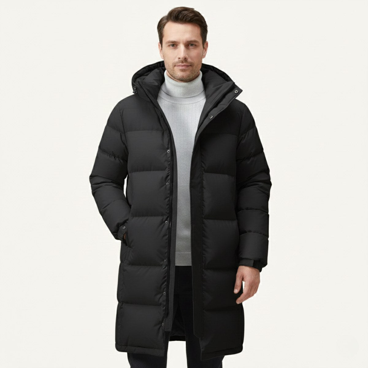 Griffin | Men's Hooded Longline Puffer Coat, Windproof Autumn Coat | Animated Apparel