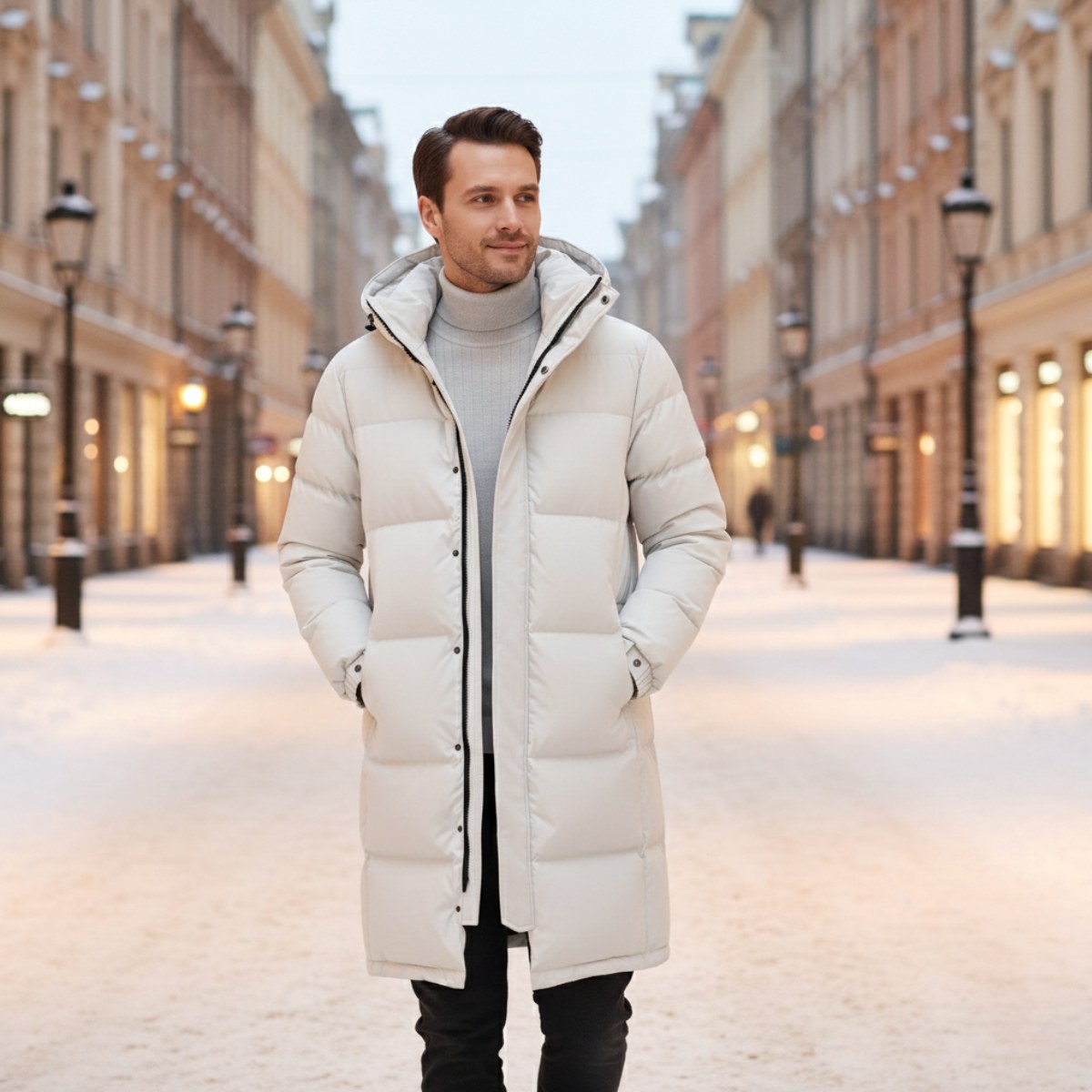 Griffin | Men's Hooded Longline Puffer Coat, Windproof Autumn Coat | Animated Apparel