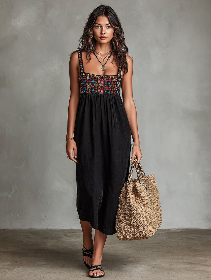Hadley | Women's Faux Suede Embroidered Midi Dress - image 4
