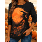 Hailey | Women's Halloween Graphic Long-Sleeve Top, Festive Crew Neck Top | Animated Apparel | Black