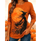 Hailey | Women's Halloween Graphic Long-Sleeve Top, Festive Crew Neck Top | Animated Apparel | Orange