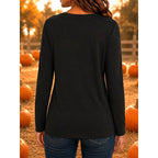 Hailey | Women's Halloween Graphic Long-Sleeve Top, Festive Crew Neck Top | Animated Apparel | Khaki