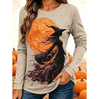 Hailey | Women's Halloween Graphic Long-Sleeve Top, Festive Crew Neck Top | Animated Apparel | Green