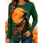Hailey | Women's Halloween Graphic Long-Sleeve Top, Festive Crew Neck Top | Animated Apparel