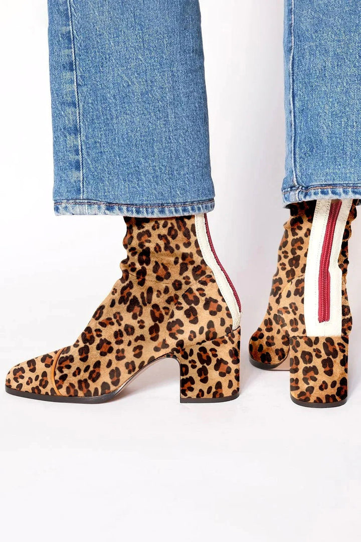 Hailey | Women's Square Toe Heeled Boots - Leopard