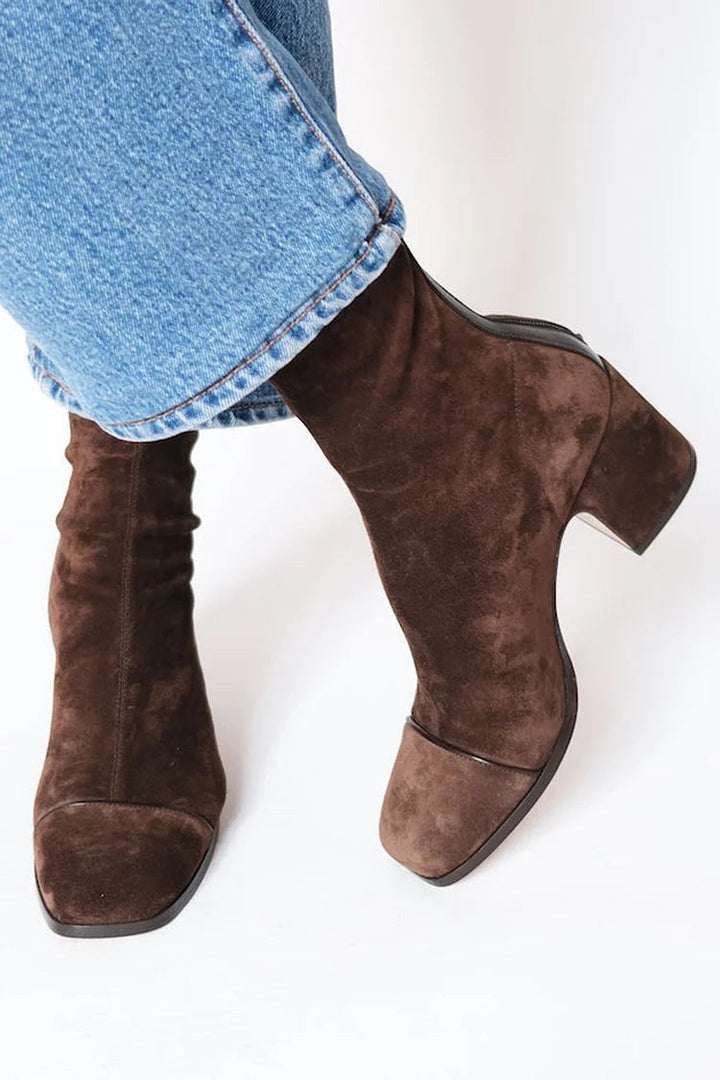 Hailey | Women's Square Toe Heeled Boots - Dark Brown