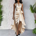 Hallie | Women's Halterneck Maxi Dress, Wrap-Waist Evening Dress | Animated Apparel | Burgundy