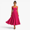 Addison | Women's Pink Square-Neck Midi Dress, Sleeveless Occasion Dress | Animated Apparel