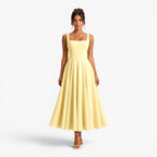Addison | Women's Pink Square-Neck Midi Dress, Sleeveless Occasion Dress | Animated Apparel