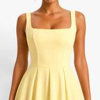 Addison | Women's Pink Square-Neck Midi Dress, Sleeveless Occasion Dress | Animated Apparel