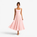 Addison | Women's Pink Square-Neck Midi Dress, Sleeveless Occasion Dress | Animated Apparel