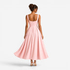Addison | Women's Pink Square-Neck Midi Dress, Sleeveless Occasion Dress | Animated Apparel