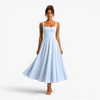 Addison | Women's Pink Square-Neck Midi Dress, Sleeveless Occasion Dress | Animated Apparel